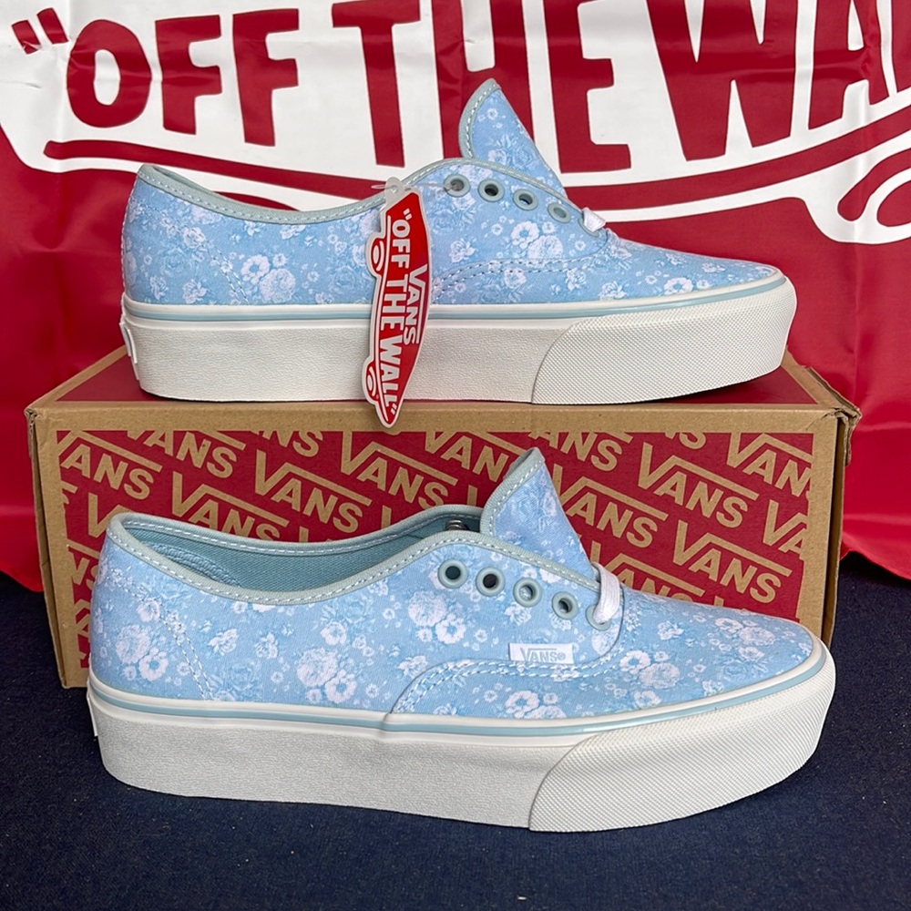 Vans Light Blue Floral Platform Shoes